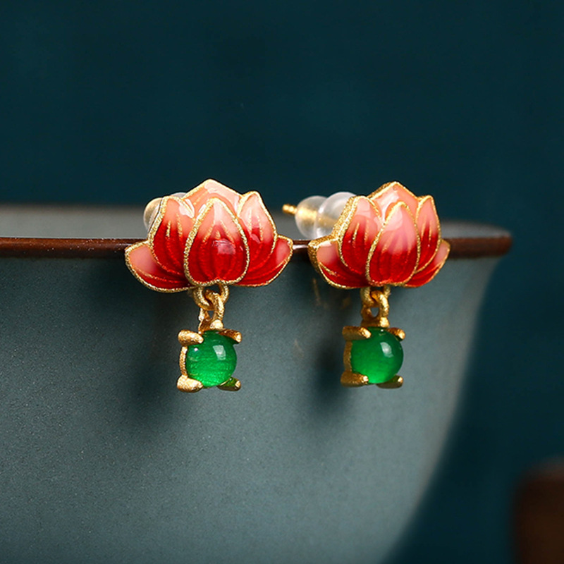 Luxury Gifts Jewelry & Watches Namfleg Mostar - 녹색 진짜 옥 연꽃 귀걸이 스톤