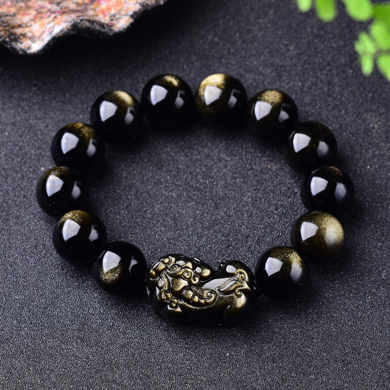 Gemstone Bracelet Healing - 천연 골드 흑요석 팔찌, 남성 여성