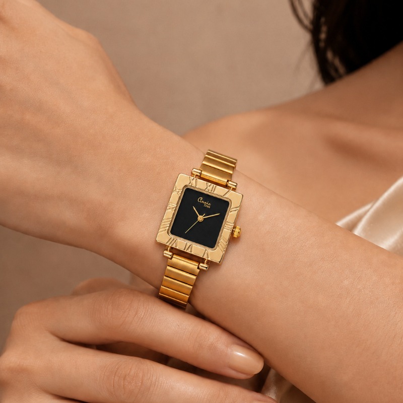 Jewelry Watches For Kids - 럭셔리 골드 스퀘어 여성용 쿼츠 시계