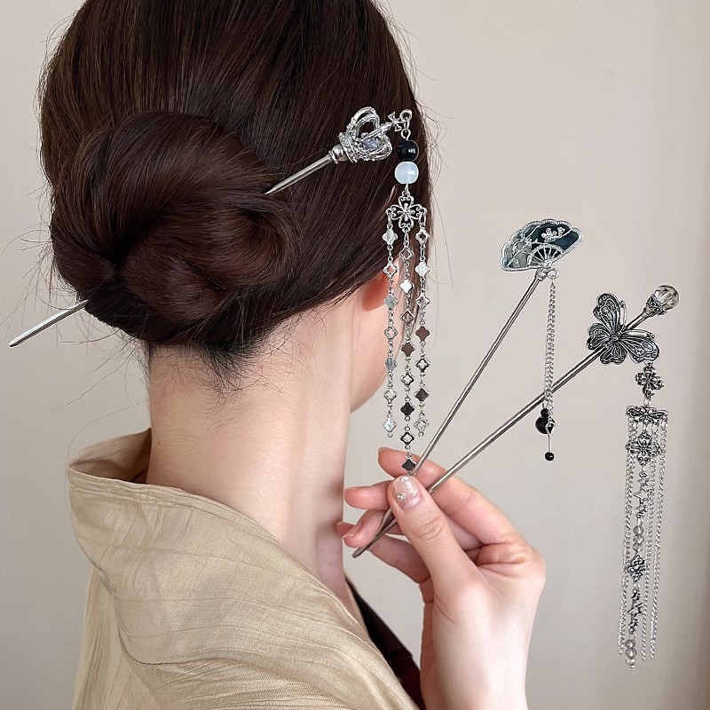우아한 여성의 머리핀 골동품 실버 나비 술 머리 스틱  - Shop Jewelry & Watches Near Me 리뷰 및 가격