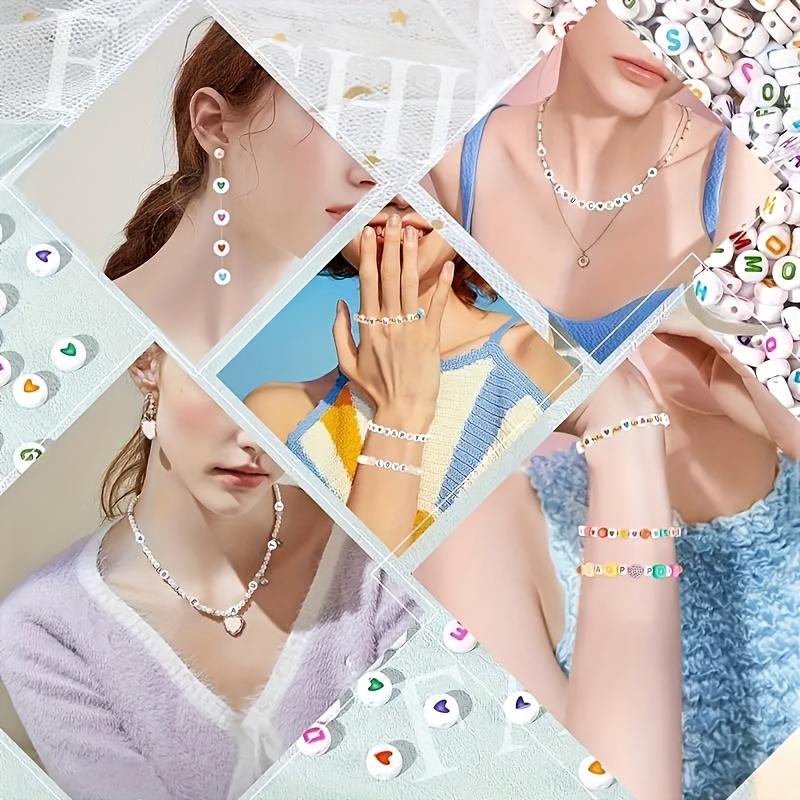 1300개의 4x7 라운드 아크릴 레터 비즈와 하트 모 - Fine Jewelry & Watches Photos 리뷰 및 가격