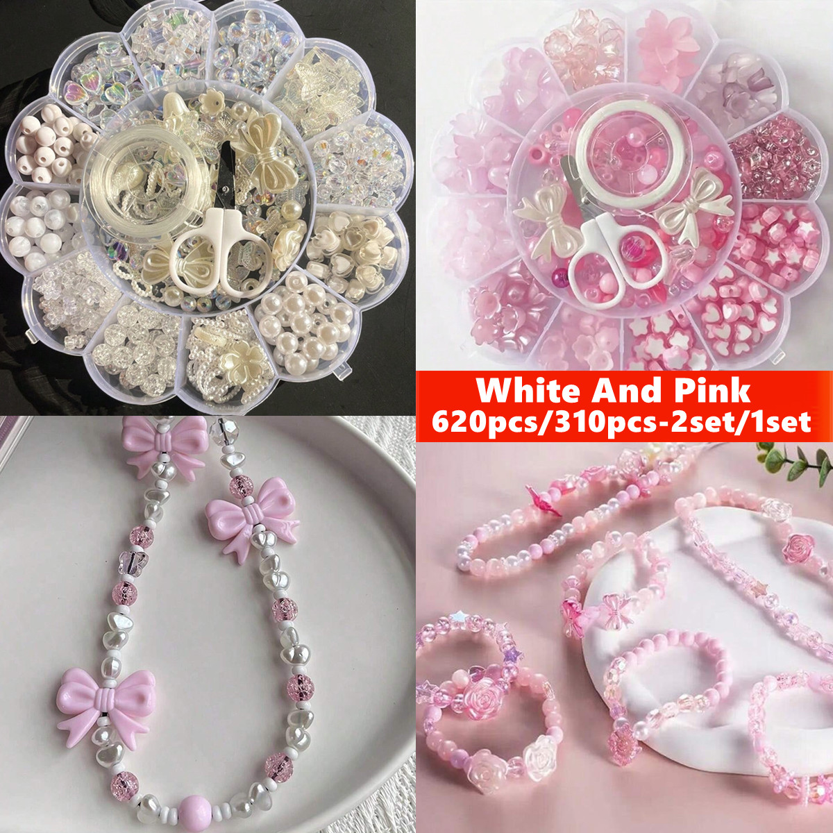 2세트/1세트 13칸 아크릴 꽃 모양 비즈 박스 핑크  - Fine Jewelry & Watches Photos 리뷰 및 가격