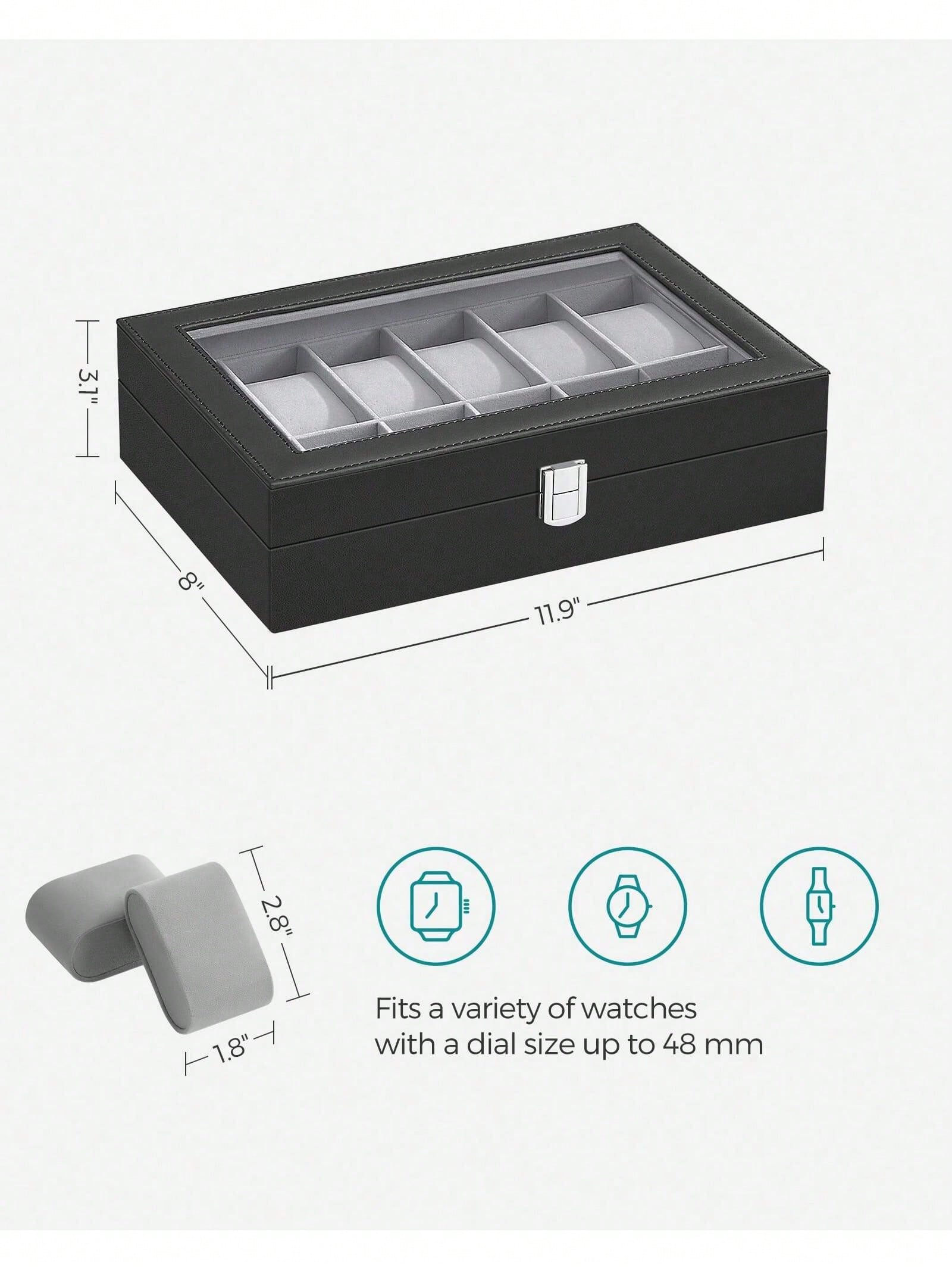 유리 뚜껑과 서랍이 있는 12슬롯 잠금식 시계 상자,  - Jewelry Stand Watches 리뷰 및 가격