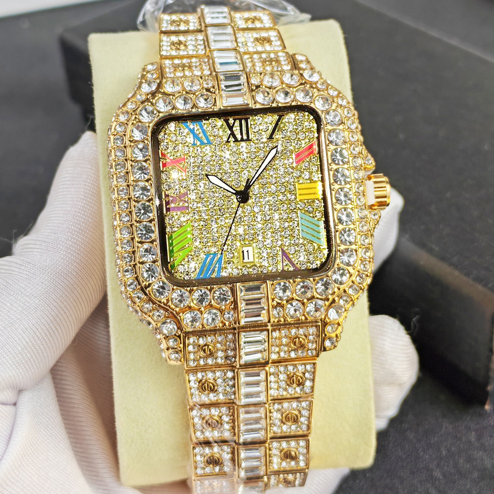 풀 다이아몬드 시계 남성용 무로고 힙합 아이스드 아웃  - Jewelry Watches Brands 리뷰 및 가격