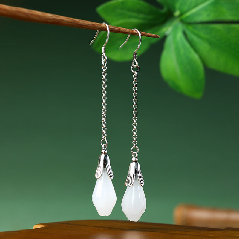 화이트 리얼 제이드 플라워 귀걸이 스톤 선물 여성 액세 - Luxury Gifts Jewelry & Watches Namfleg Mostar 리뷰 및 가격