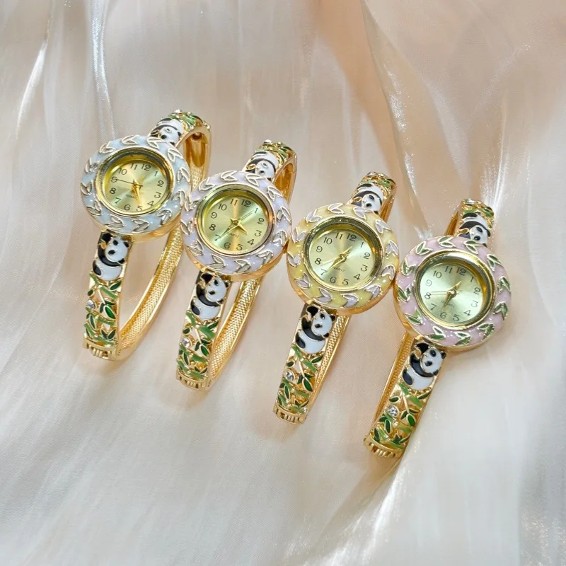 판다 에나멜 뱅글 손목시계 금도금 커프 팔찌 빈티지 쿼 - Jewelry Watches Vintage 리뷰 및 가격