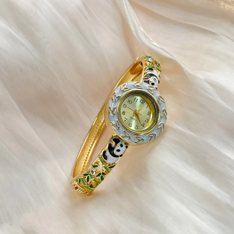 판다 에나멜 뱅글 손목시계 금도금 커프 팔찌 빈티지 쿼 - Jewelry Watches Vintage 리뷰 및 가격
