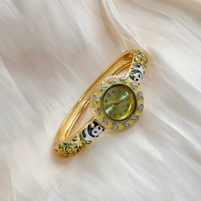 판다 에나멜 뱅글 손목시계 금도금 커프 팔찌 빈티지 쿼 - Jewelry Watches Vintage 리뷰 및 가격