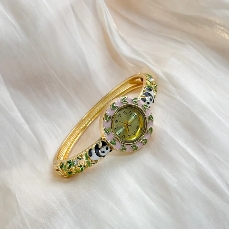 판다 에나멜 뱅글 손목시계 금도금 커프 팔찌 빈티지 쿼 - Jewelry Watches Vintage 리뷰 및 가격
