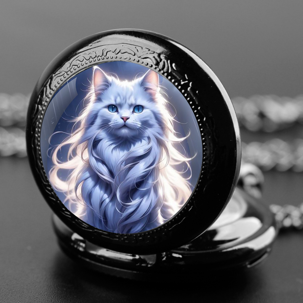 귀여운 카와이 고양이 그래픽 유리 돔 석영 주머니 시계 - Jewelry Watches For Kids 리뷰 및 가격